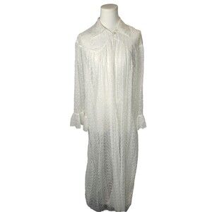 Vintage Peignoir Duster Sheer Chiffon Ruffles & Hearts TULA Cottagecore Appx M/L